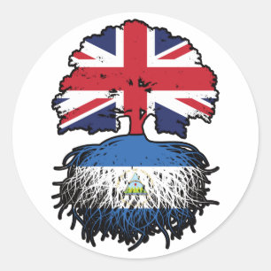 Pegatina Redonda Bandera de raíces de árboles británicos nicaragüen