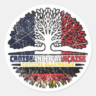 Pegatina Redonda Bandera de raíces de árboles de Francia en Alemani