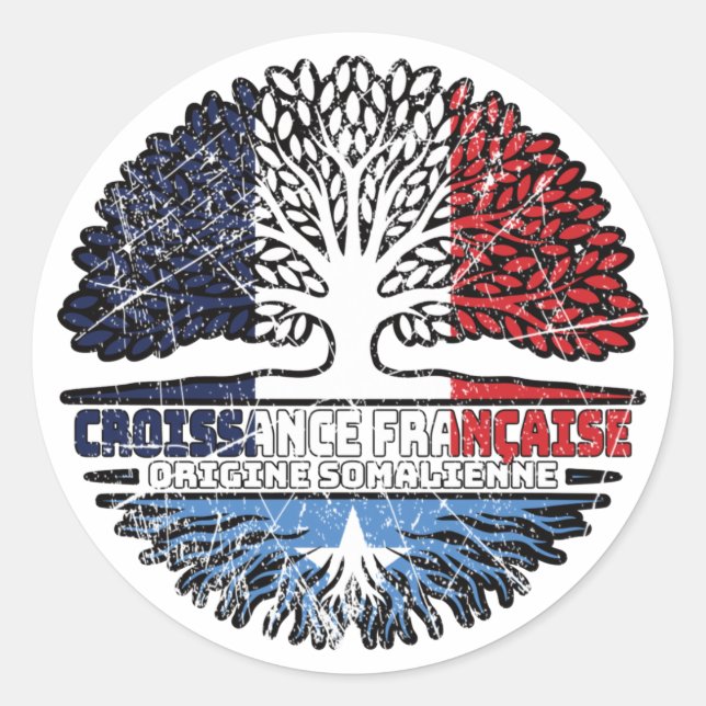 Pegatina Redonda Bandera de raíces de árboles de la Francia frances (Anverso)