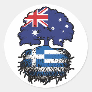 Pegatina Redonda Bandera de raíces de árboles griegos australianos