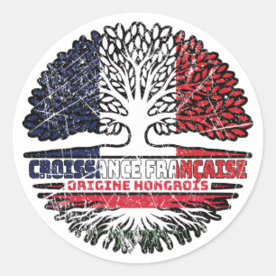 Pegatina Redonda Bandera de raíces húngaras francesas húngaras de á
