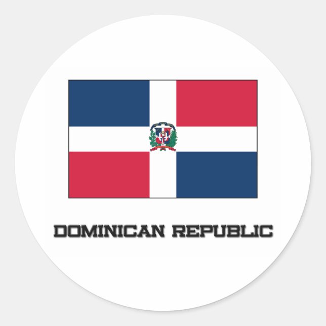 Pegatina Redonda Bandera de República Dominicana (Anverso)