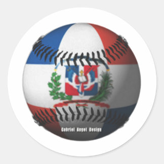 Pegatina Redonda Bandera de República Dominicana cubierta de béisbo