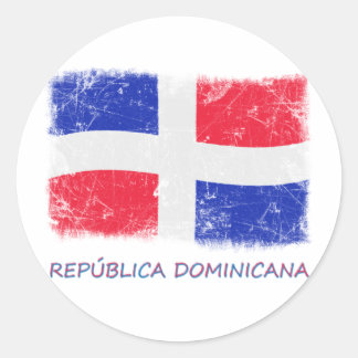 Pegatina Redonda Bandera de República Dominicana gruesa
