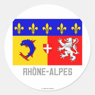 Pegatina Redonda Bandera de Rhône-Alpes con nombre