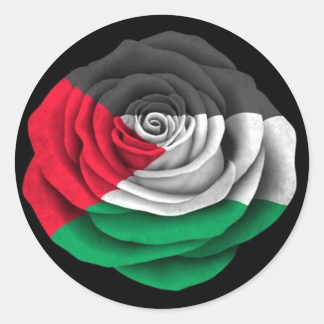 Pegatina Redonda Bandera de Rosa palestina en negro (Anverso)
