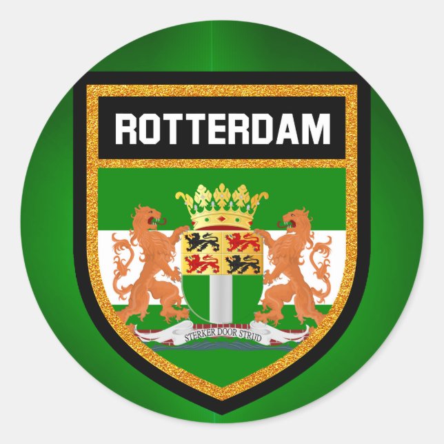 Pegatina Redonda Bandera de Rotterdam (Anverso)