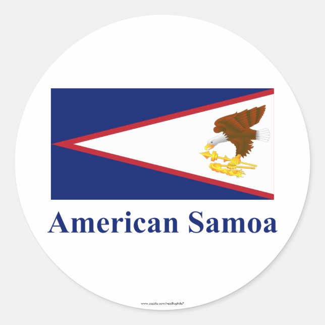 Pegatina Redonda Bandera de Samoa Americana con nombre (Anverso)