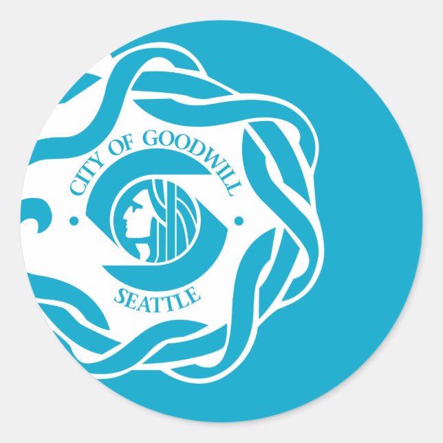 Pegatina Redonda Bandera de Seattle (Anverso)