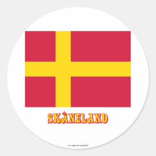 Pegatina Redonda Bandera de Skåneland con nombre