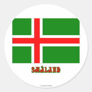 Pegatina Redonda Bandera de Småland con nombre (no oficial)