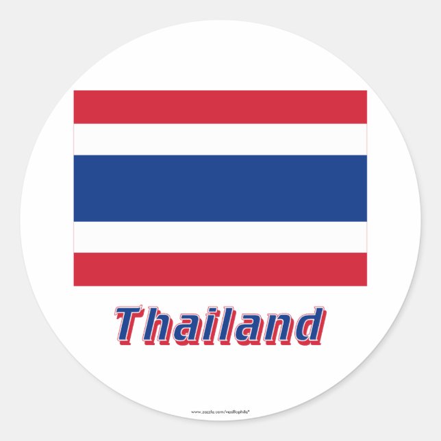 Pegatina Redonda Bandera de Tailandia con nombre (Anverso)