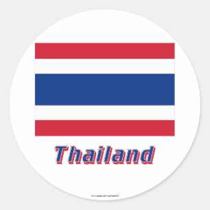 Pegatina Redonda Bandera de Tailandia con nombre