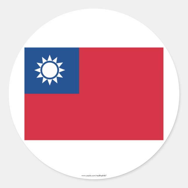 Pegatina Redonda Bandera de Taiwán (Anverso)