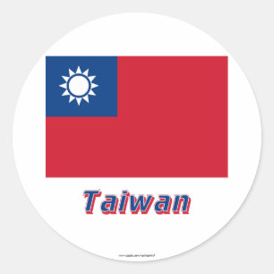 Pegatina Redonda Bandera de Taiwán con nombre