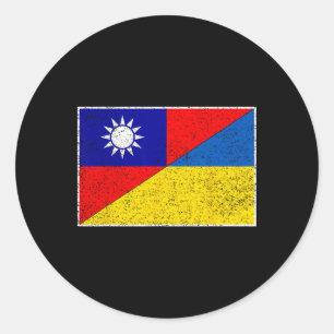 Pegatina Redonda Bandera de Taiwán Ucrania Apoyo taiwanés ucraniano