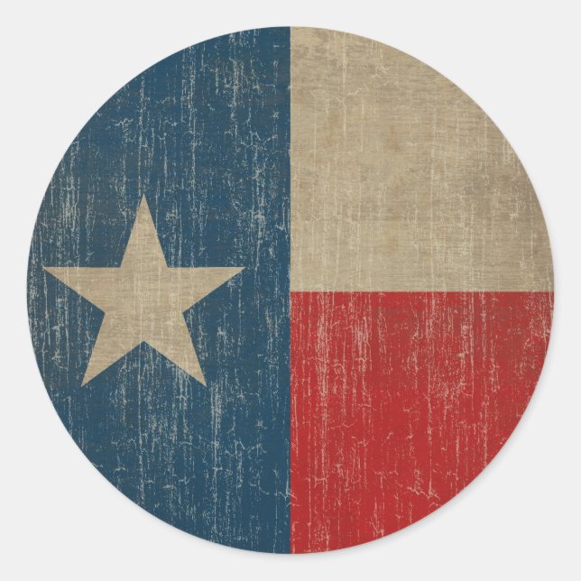 Pegatina Redonda Bandera de Texas vintage (Anverso)