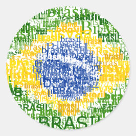 Pegatina Redonda Bandera de texto de Brasil