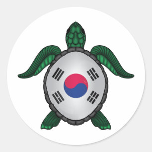 Pegatina Redonda Bandera de tortuga marina de Corea