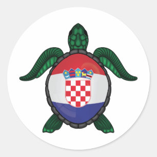 Pegatina Redonda Bandera de tortuga marina de Croacia