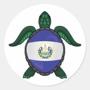 Pegatina Redonda Bandera de tortuga marina de El Salvador