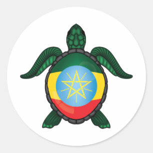 Pegatina Redonda Bandera de tortuga marina de Etiopía