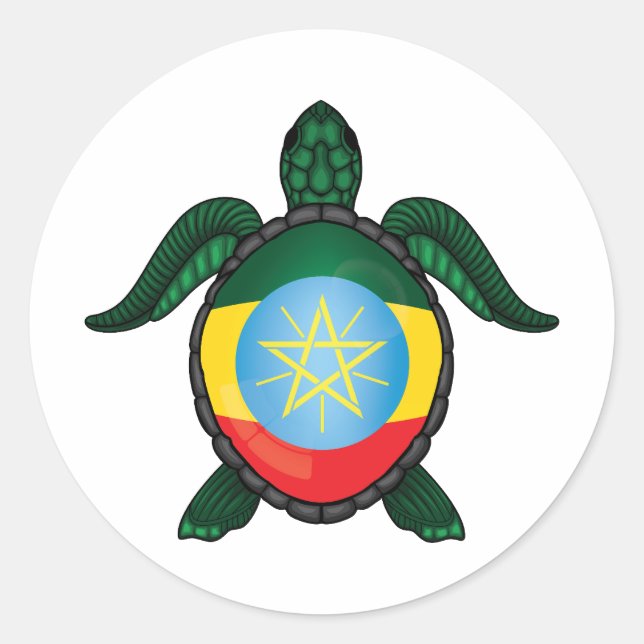 Pegatina Redonda Bandera de tortuga marina de Etiopía (Anverso)