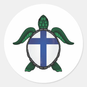 Pegatina Redonda Bandera de tortuga marina de Finlandia
