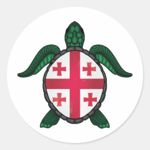 Pegatina Redonda Bandera de tortuga marina de Georgia