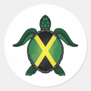 Pegatina Redonda Bandera de tortuga marina de Jamaica