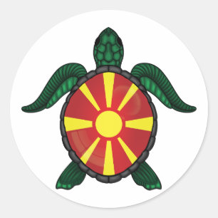 Pegatina Redonda Bandera de tortuga marina de Macedonia