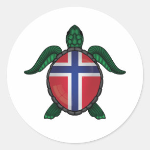 Pegatina Redonda Bandera de tortuga marina de Noruega
