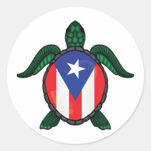 Pegatina Redonda Bandera de tortuga marina de Puerto Rico