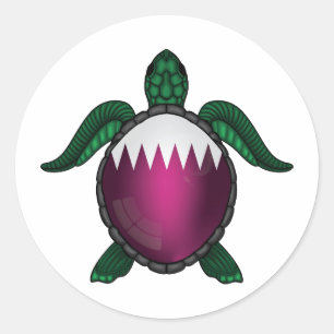 Pegatina Redonda Bandera de tortuga marina de Qatar