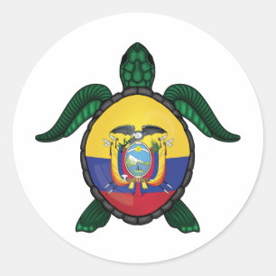 Pegatina Redonda Bandera de tortugas marinas de Ecuador
