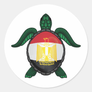 Pegatina Redonda Bandera de tortugas marinas de Egipto