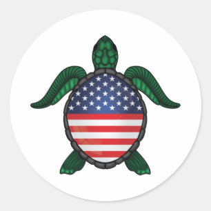 Pegatina Redonda Bandera de tortugas marinas de Estados Unidos