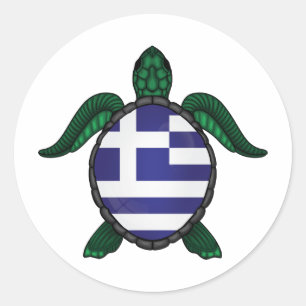 Pegatina Redonda Bandera de tortugas marinas de Grecia