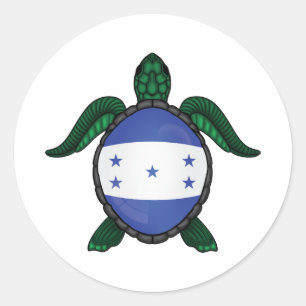 Pegatina Redonda Bandera de tortugas marinas de Honduras