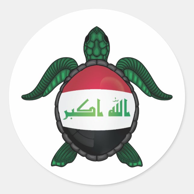 Pegatina Redonda Bandera de tortugas marinas de Iraq (Anverso)