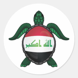 Pegatina Redonda Bandera de tortugas marinas de Iraq