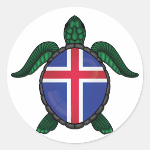 Pegatina Redonda Bandera de tortugas marinas de Islandia