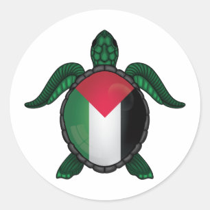 Pegatina Redonda Bandera de tortugas marinas de Palestina