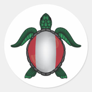 Pegatina Redonda Bandera de tortugas marinas de Perú