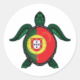 Pegatina Redonda Bandera de tortugas marinas de Portugal
