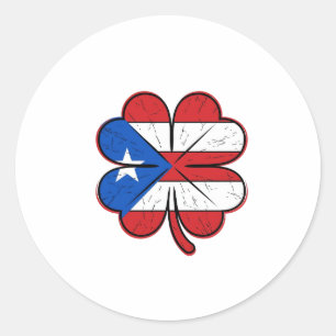 Pegatina Redonda Bandera de trébol de Puerto Rico Grabado vintage V