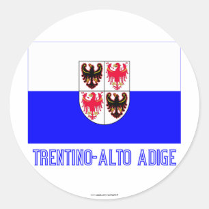 Pegatina Redonda Bandera de Trentino-Alto Adige con nombre