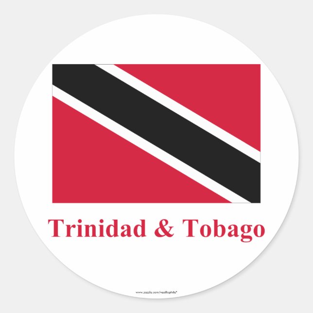 Pegatina Redonda Bandera de Trinidad y Tobago con nombre (Anverso)