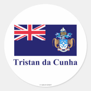 Pegatina Redonda Bandera de Tristan da Cunha con nombre