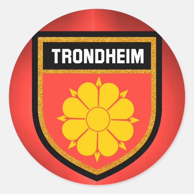Pegatina Redonda Bandera de Trondheim (Anverso)